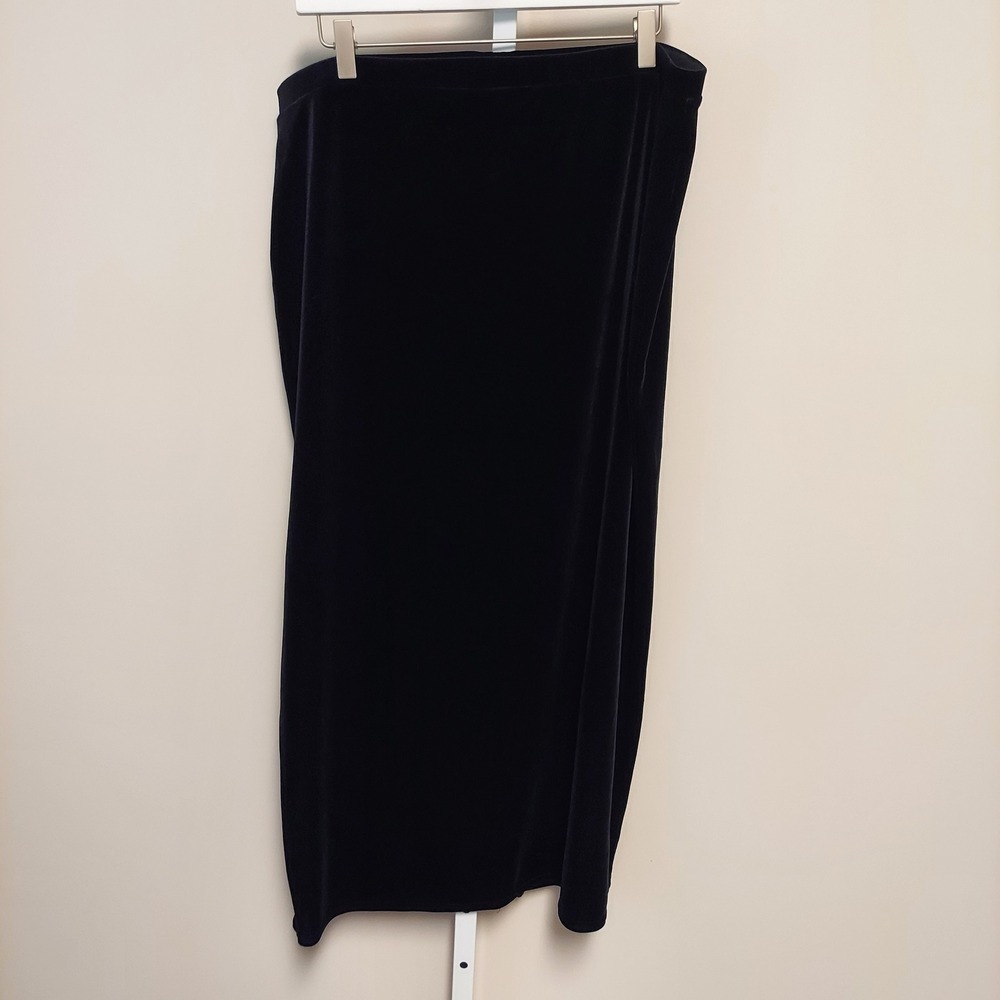 Kathie Lee Collection Black Velvet Maxi Skirtโ XL Elastic Waist Back Slit KLLYXT